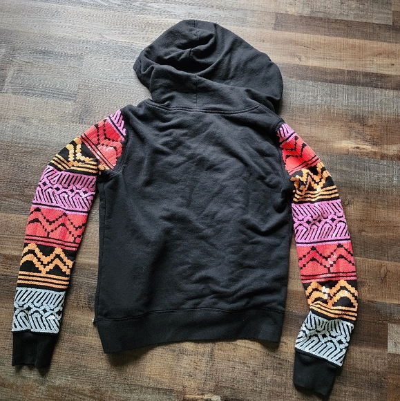 PINK Victoria's Secret black sequin Aztec hoodie zip up - Picture 2 of 6
